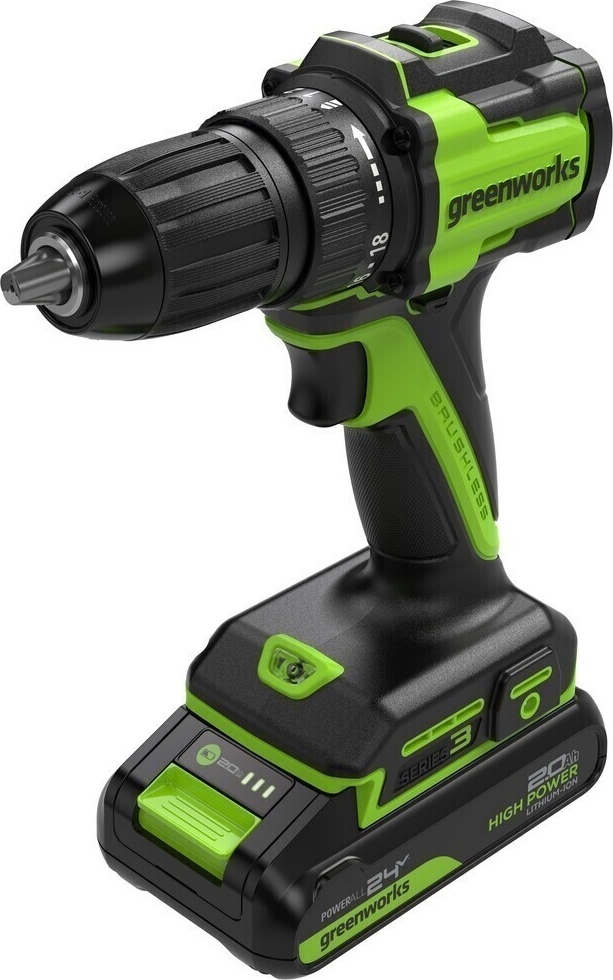 Дрель-шуруповерт аккумуляторная GREENWORKS DD345 24V, АКБ 2Ач и ЗУ 3708307CUA