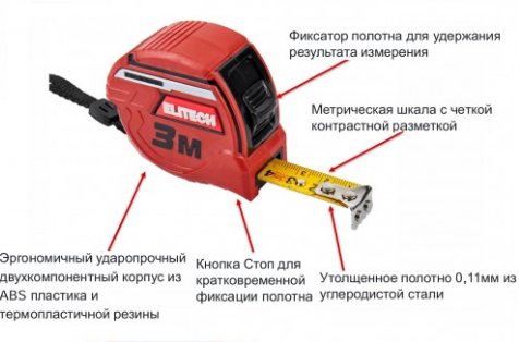 Рулетка Elitech 310302  5мх25мм. Магнитн. зацеп, автостоп, утолщен.полотно, корпус ABS-пластик с покрытием TPR 207189