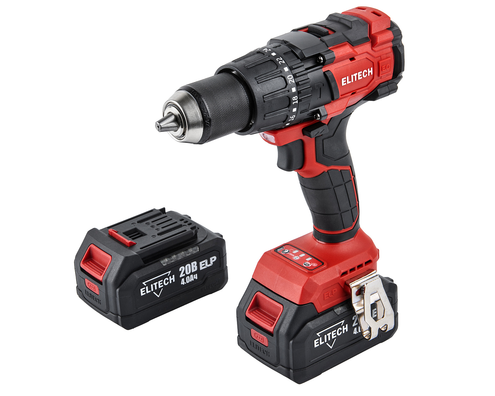 Шуруповерт аккум. Elitech ДА 21 УБЛ2 (ударн.,20В,2х4.0Ач,ELP,БЗП-13мм,0-500/2100об/мин,120Нм,1.3кг)