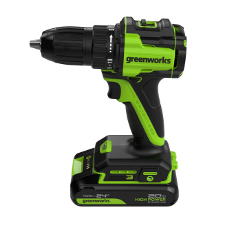 Дрель-шуруповерт акк. Greenworks DD345, 24V, б/щет, 27/45 Нм,13мм,2х2Ач,ЗУ,кор (3708307CUC)