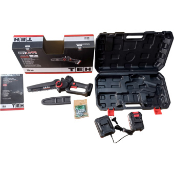 Пила аккум. цепная МИНИ TEH LPS508-1B (20см, 1,4”, 45зв, 1,1мм, Max.диам. среза:190мм, АКБ 4Ач, ЗУ)