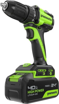 Дрель-шуруповерт аккумуляторная GREENWORKS DD345 24V, АКБ 4Ач и ЗУ 3708307CUB