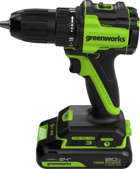 Дрель-шуруповерт аккумуляторная GREENWORKS DD345 24V, АКБ 2Ач и ЗУ 3708307CUA