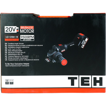 УШМ аккум. TEH LG125M-1B (20В, 125мм, 2000-9500об/мин, рег.обор.:6скор.,1АКБ*4Ач, ЗУ,кейс STACK)