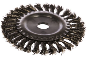 Щетка Denzel для УШМ 150мм плоская, крученая нерж. проволока 0,5мм, посадка 22,2мм 746343
