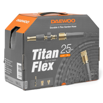 Шланг DAEWOO DWH 9124 TitanFlex гибридный, длина 25м, диаметр 5/8" (15мм), с комплектом для полива