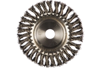 Щетка Denzel для УШМ 150мм плоская, крученая нерж. проволока 0,5мм, посадка 22,2мм 746343