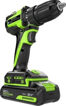 Дрель-шуруповерт аккумуляторная GREENWORKS DD345 24V, АКБ 2Ач и ЗУ 3708307CUA