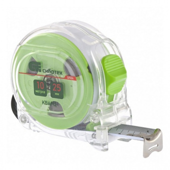 Рулетка Кварц прозрачный корпус 10м*25 мм амортизатор СИБРТЕХ 32524